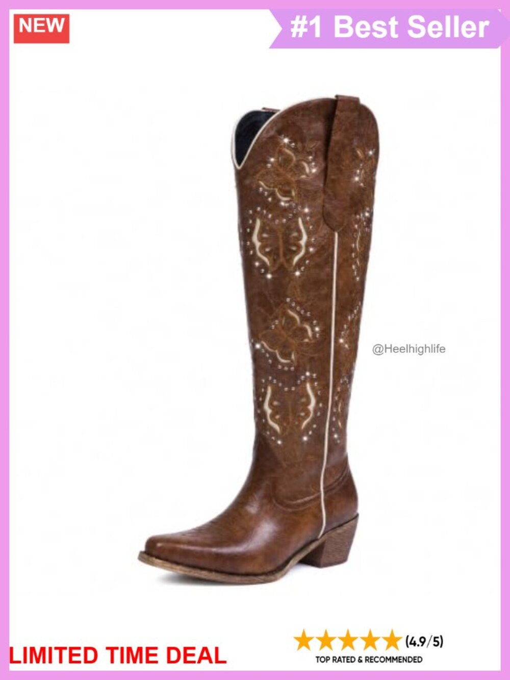 Knee High Cowboy Boots Faux Leather Snip Toe Western Boots